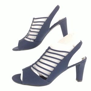 IMPO Womens Shoes Navy Sling Back High Heels Micr